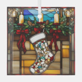 Christmas Stocking Faux Glas in lood Glas Ornament (Voorkant)