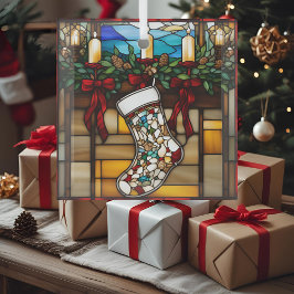Christmas Stocking Faux Glas in lood Glas Ornament