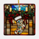 Christmas Stocking Faux Glas in lood Keramisch Ornament (Voorkant)