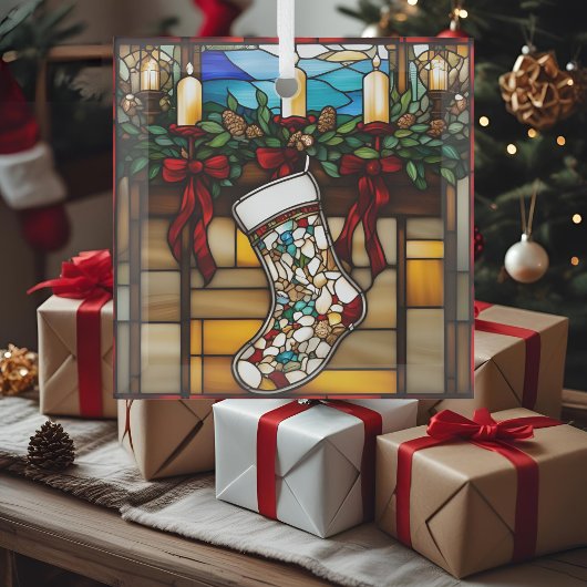Christmas Stocking Faux Glas in lood Ornament