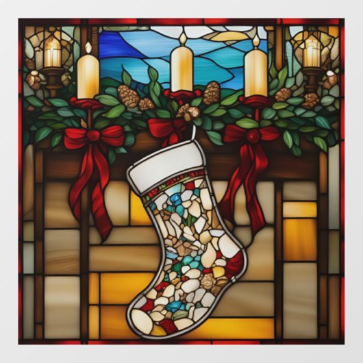 Christmas Stocking Faux Glas in lood Raamsticker (Vel)