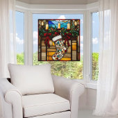 Christmas Stocking Faux Glas in lood Raamsticker