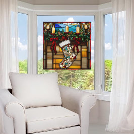 Christmas Stocking Faux Glas in lood Raamsticker