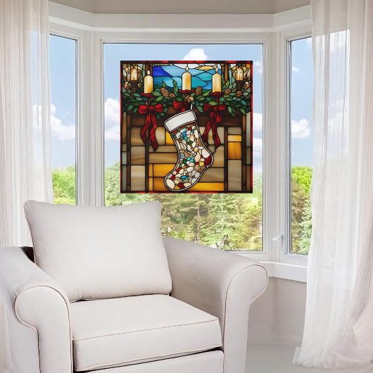 Christmas Stocking Faux Glas in lood Raamsticker