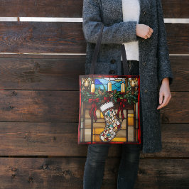 Christmas Stocking Faux Glas in lood Tote Bag