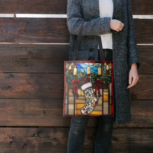 Christmas Stocking Faux Glas in lood Tote Bag
