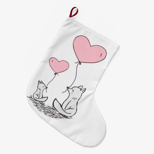 Christmas Stocking, Foxy Pink Hearts Love Grote Kerstsok (Voorkant (Hangend))