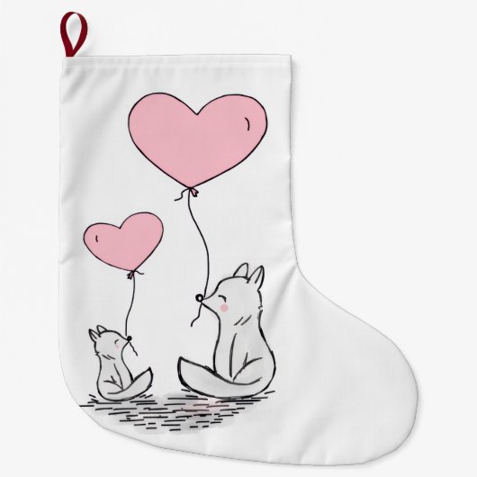 Christmas Stocking, Foxy Pink Hearts Love Grote Kerstsok (Voorkant)
