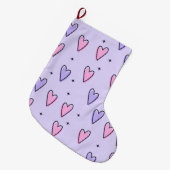 Christmas Stocking, Pink Purple Hearts Love Grote Kerstsok (Voorkant (Hangend))
