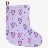 Christmas Stocking, Pink Purple Hearts Love Grote Kerstsok (Voorkant)