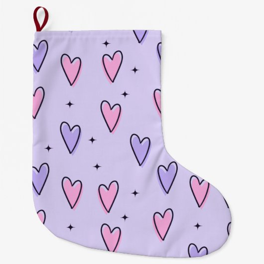 Christmas Stocking, Pink Purple Hearts Love Grote Kerstsok (Voorkant)