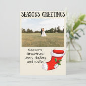 Christmas Stocking Seasons Greetings Photo Card Feestdagenkaart (Staand voorkant)