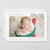 Christmas Stocking Stuffer Modern Funny Photo Baby Aankondiging (Voorkant)