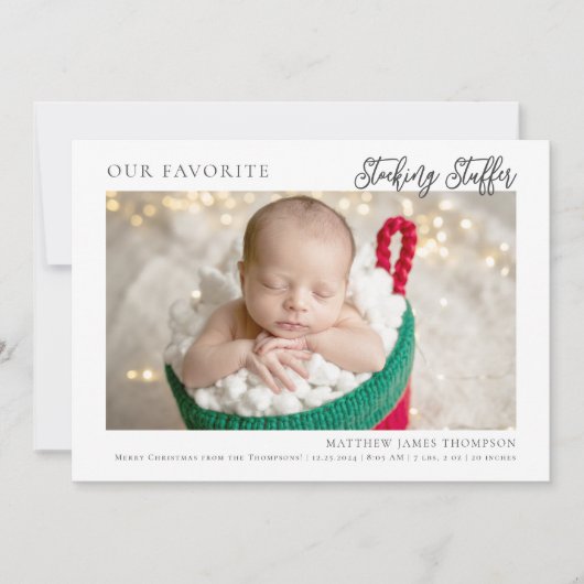 Christmas Stocking Stuffer Modern Funny Photo Baby Aankondiging (Voorkant)