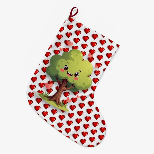 Christmas Stocking, Tree Red Hearts Love Grote Kerstsok (Voorkant (Hangend))