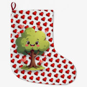 Christmas Stocking, Tree Red Hearts Love Grote Kerstsok (Voorkant)