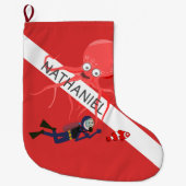 CHRISTMAS STOCKINGS, DIVER, OCTOPUS, SCUBA FLAG GROTE KERSTSOK (Voorkant)