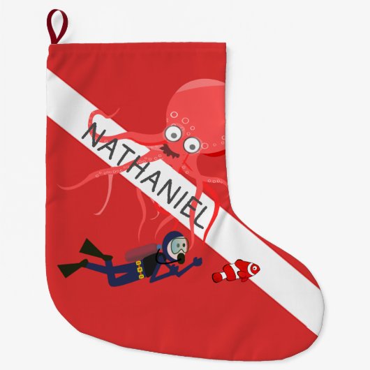CHRISTMAS STOCKINGS, DIVER, OCTOPUS, SCUBA FLAG GROTE KERSTSOK (Voorkant)