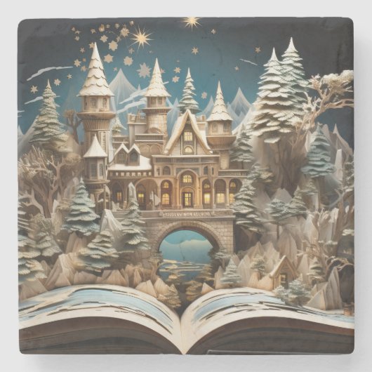 Christmas Storybook Castle Pop-Up Stone Onderzette Stenen Onderzetter (Voorkant)
