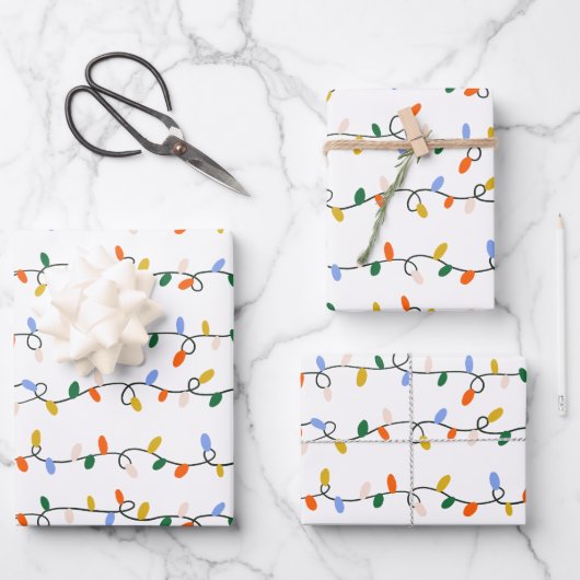 Christmas String Lights Wrapping Paper Sheet Set (Voorkant)