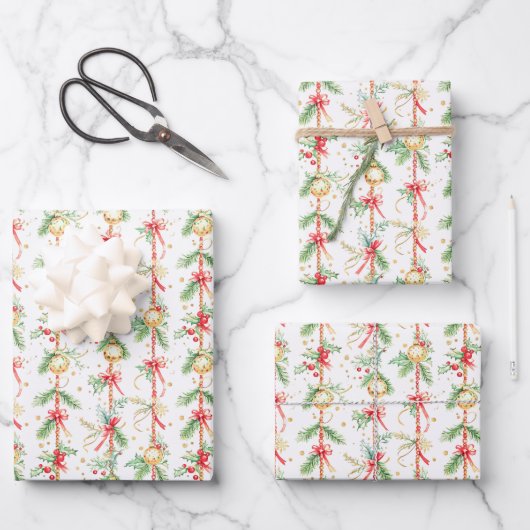 Christmas String Ornamenten Baubles Inpakpapier Vel (Voorkant)