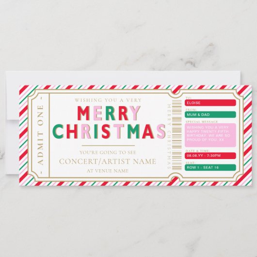 Christmas Stripe Concert Ticket Cadeaubon Kaart (Voorkant)