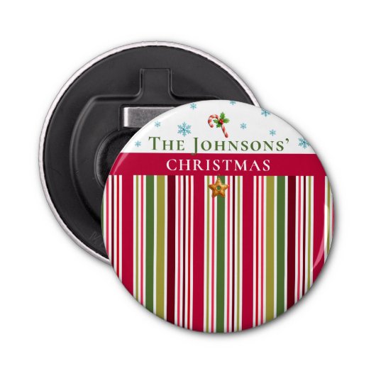 Christmas Striped– Holiday Cooking & Baking Gift Button Flesopener (Voorkant)