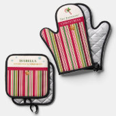 Christmas Striped– Holiday Cooking & Baking Gift Ovenwant & Pannenlap Set (Voorkant / Achterkant)