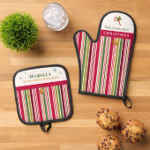 Christmas Striped– Holiday Cooking & Baking Gift Ovenwant & Pannenlap Set (Top down)