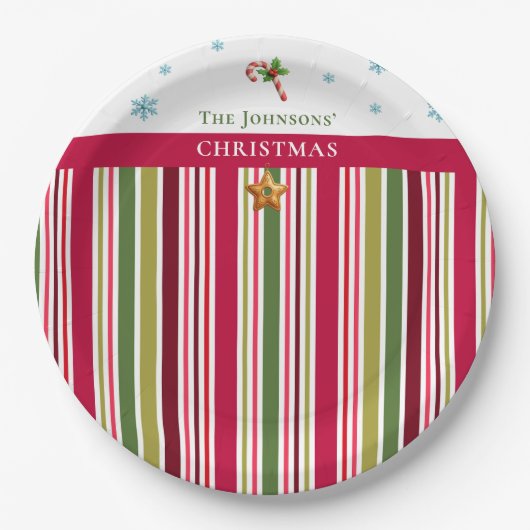 Christmas Striped– Holiday Cooking & Baking Gift Papieren Bordje (Voorkant)