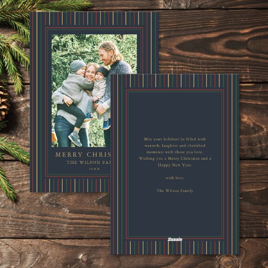 Christmas Stripes Een foto Feestdagenkaart