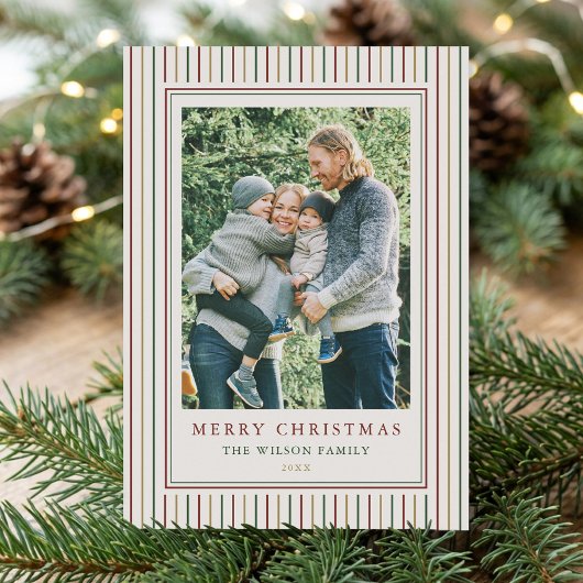 Christmas Stripes Een foto Feestdagenkaart