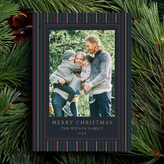 Christmas Stripes Een foto Feestdagenkaart