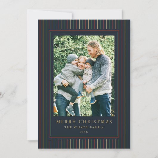 Christmas Stripes Een foto Feestdagenkaart (Voorkant)