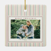 Christmas Stripes Een foto Keramisch Ornament (Achterkant)