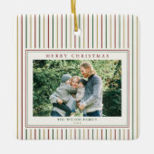Christmas Stripes Een foto Keramisch Ornament (Voorkant)