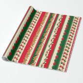 Christmas Stripes Gingerbread & Ornaments Pattern Cadeaupapier (Uitgerold)