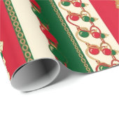 Christmas Stripes Gingerbread & Ornaments Pattern Cadeaupapier (Rol Hoek)
