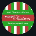 Christmas Stripes rode keuken Jar Label<br><div class="desc">ALLE PRODUCTEN ZIJN VOLLEDIG . ©Mariana Musa Een vrolijk,  vrolijk ontwerp van de traditionele rode,  groene en witte strepen voor een zeer vrolijk kerstfeest of een seizoensgebonden,  vakantieplezier thema.</div>