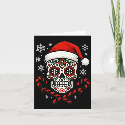 Christmas Sugar Calavera Skull Santa Hat Candy Can Kaart (Voorkant)