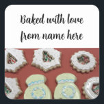 Christmas Sugar Cookies Package Sticker<br><div class="desc">Maak uw zelfgemaakte kerstcadeaus klaar met deze decoratieve labels. Ze tonen suikerkoekjes in de vorm van sneeuwvlokken,  wanten en bomen versierd met witte,  blauwe en groene koninklijke ijsjes afgestoft met sprinkles. Personaliseer ze door jouw namen toe te voegen.</div>