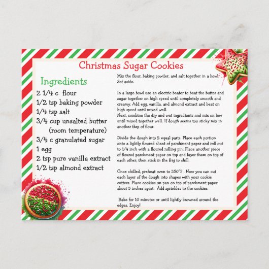 Christmas Sugar Cookies Recipe Card Briefkaart (Voorkant)
