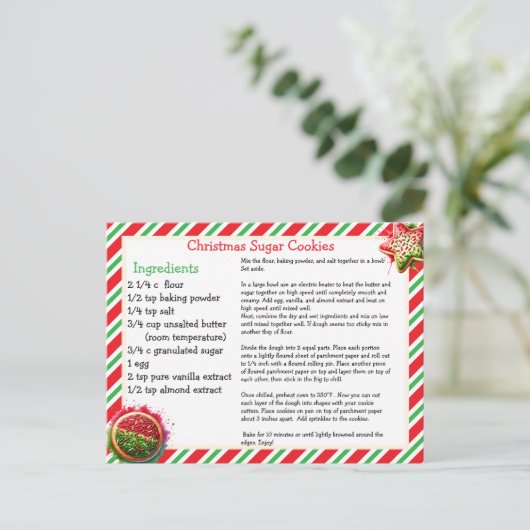 Christmas Sugar Cookies Recipe Card Briefkaart (Staand voorkant)
