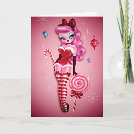Christmas Sugar Doll Pin Up Feestdagen Kaart (Voorkant)