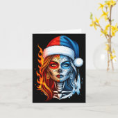 Christmas Sugar Skull Art Woman Santa Hat Fantasy  Kaart (Gele Bloem)