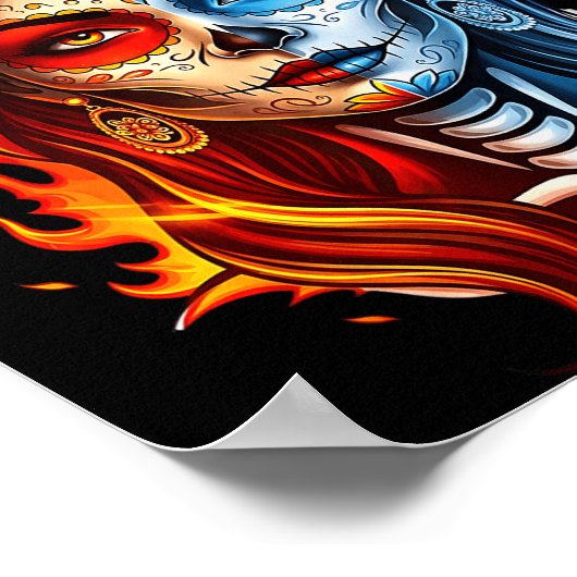 Christmas Sugar Skull Art Woman Santa Hat Fantasy  Poster (Hoek)