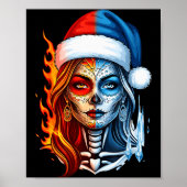 Christmas Sugar Skull Art Woman Santa Hat Fantasy  Poster (Voorkant)