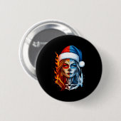 Christmas Sugar Skull Art Woman Santa Hat Fantasy  Ronde Button 5,7 Cm (Voorkant /achterkant)