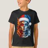 Christmas Sugar Skull Art Woman Santa Hat Fantasy  T-shirt (Voorkant)