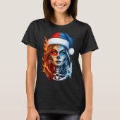 Christmas Sugar Skull Art Woman Santa Hat Fantasy  T-shirt (Voorkant)